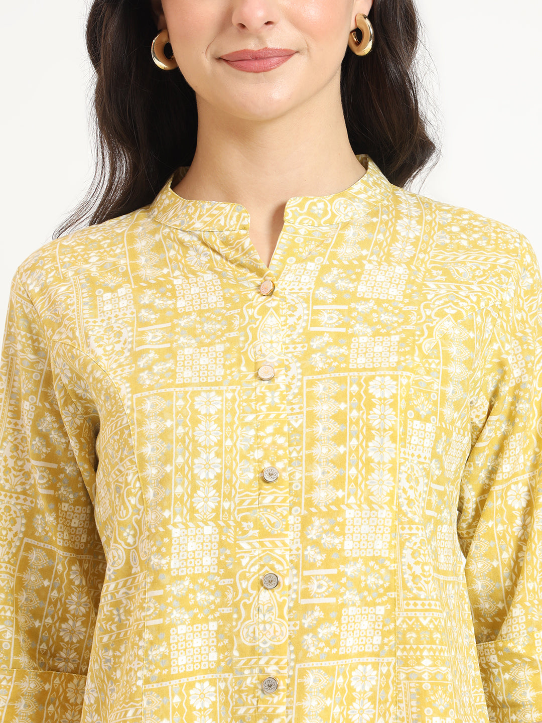 ESHANI Yellow Cotton Fabric Straight Top