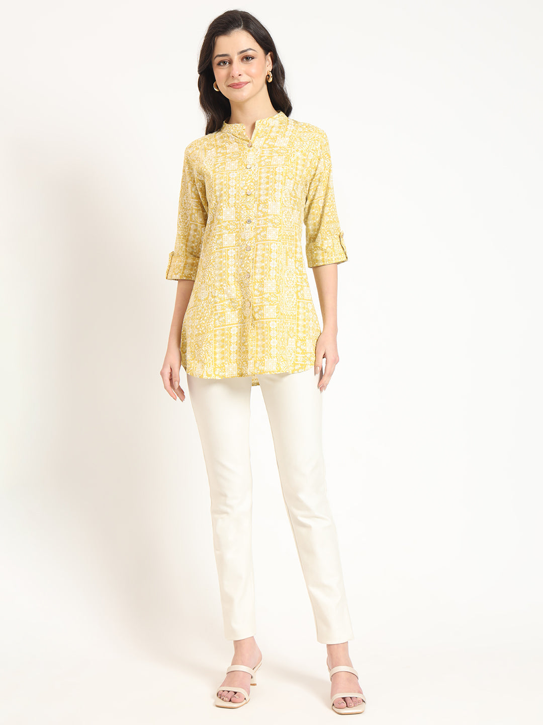 ESHANI Yellow Cotton Fabric Straight Top