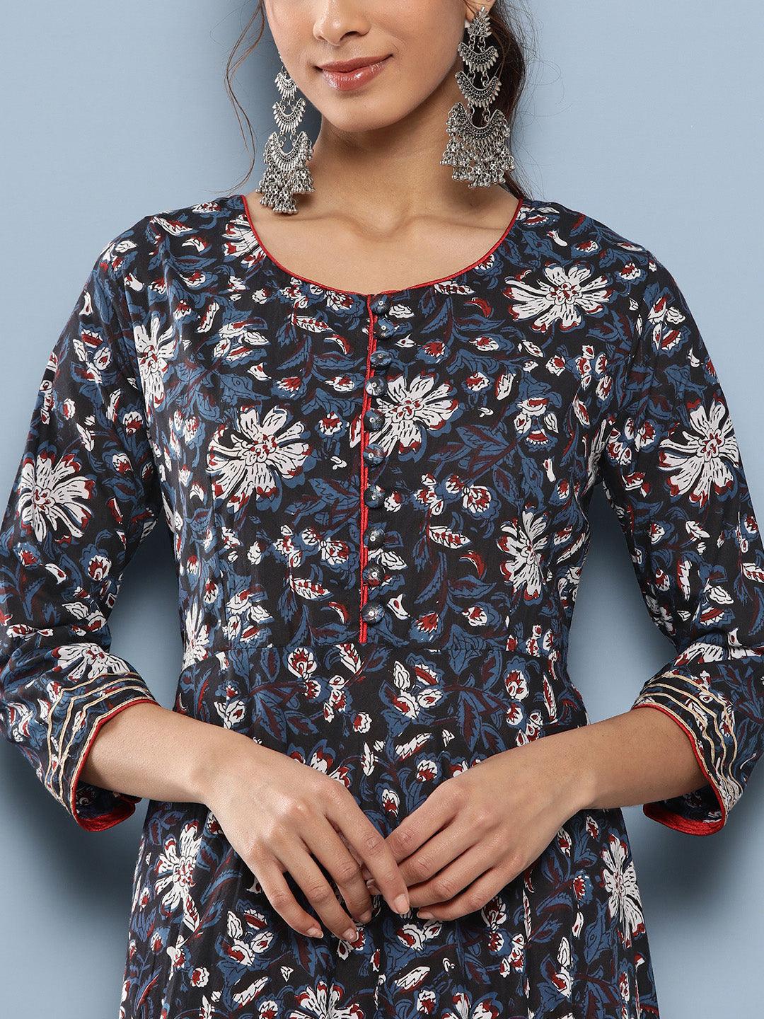 Eshani Blue Cotton Anarkali Kurta - Eshani world