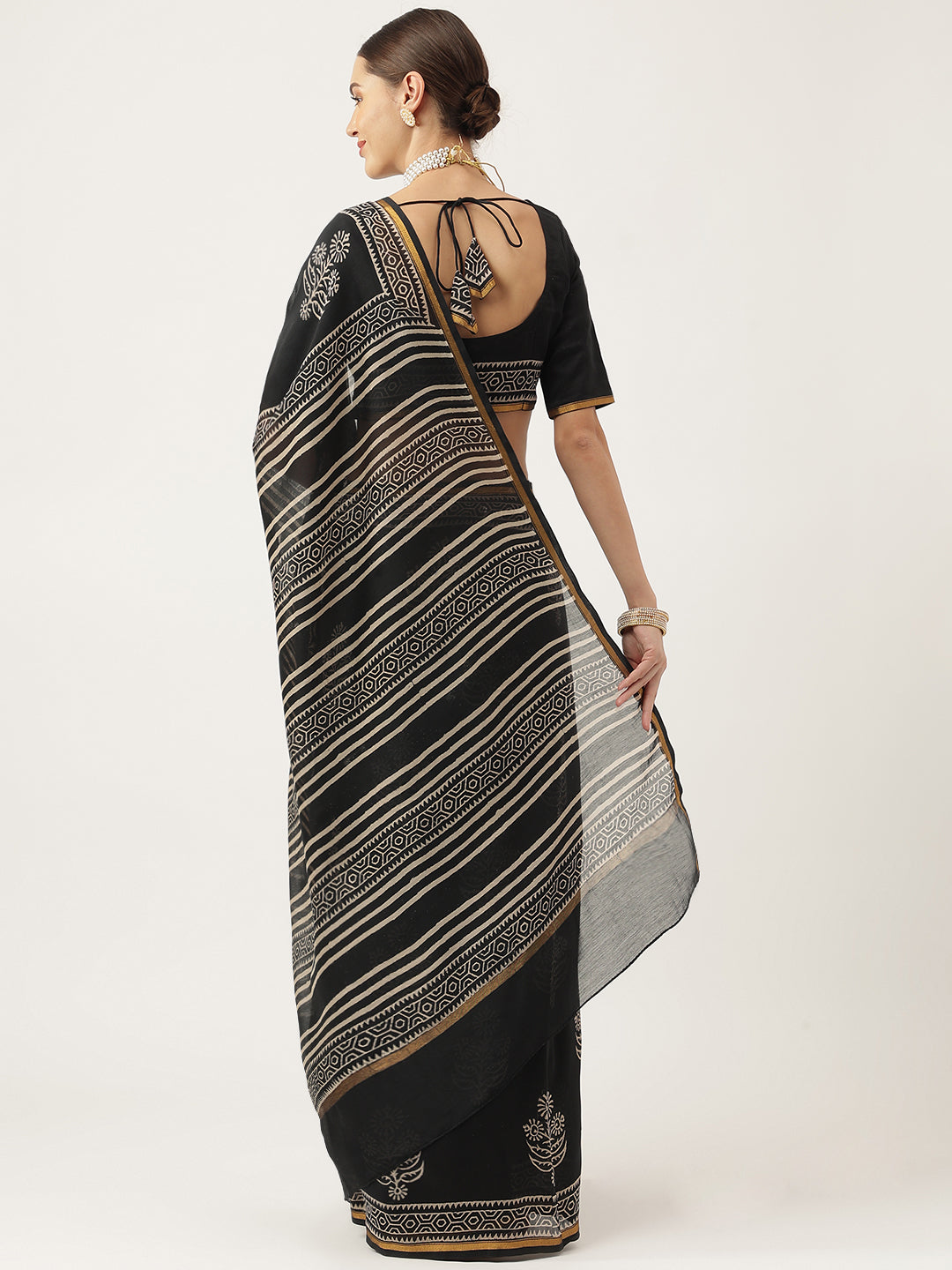 Eshani Black HandBlock Chanderi Silk Saree