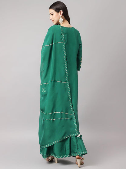 Eshani Green uppada silk Hand embroidery Kurta Sharara with Organza dupatta - Eshani world