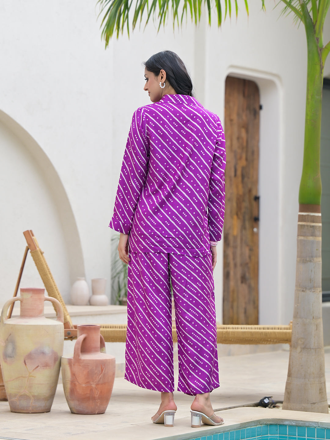 ESHANI Purple Stripes Shirt With Trousers Co-Ords