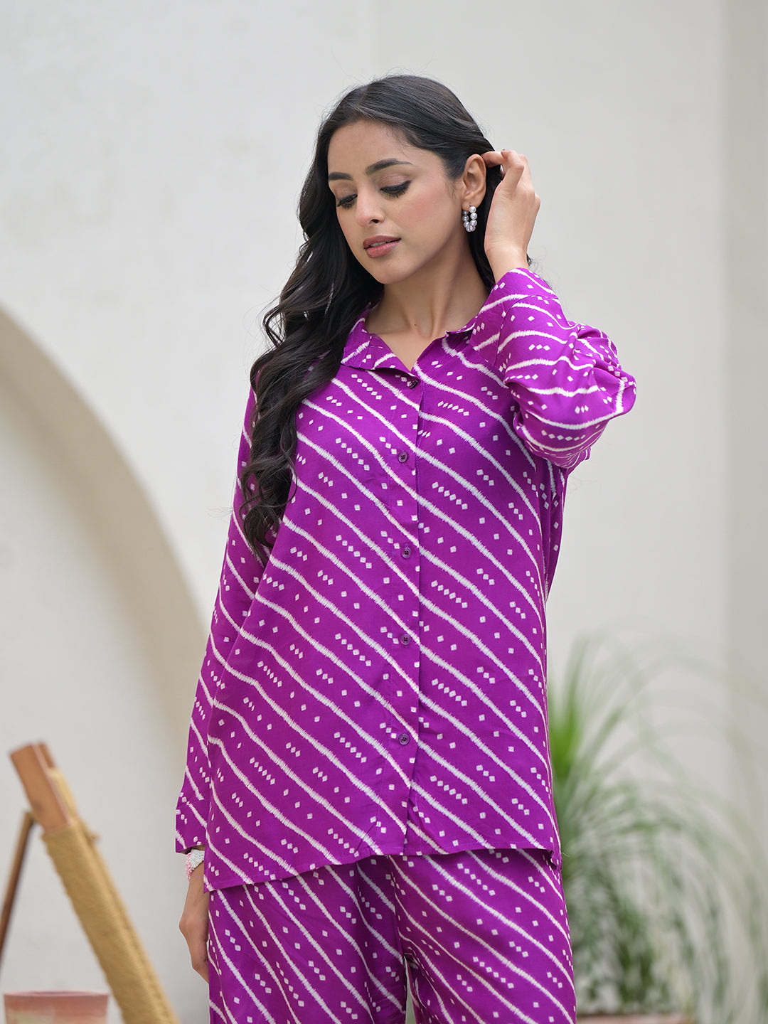 ESHANI Purple Stripes Shirt With Trousers Co-Ords