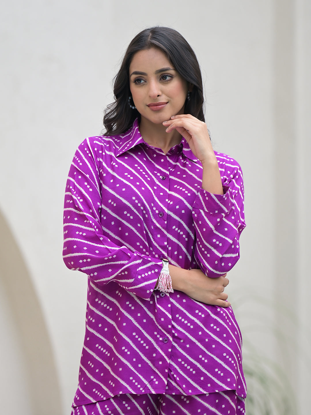 ESHANI Purple Stripes Shirt With Trousers Co-Ords