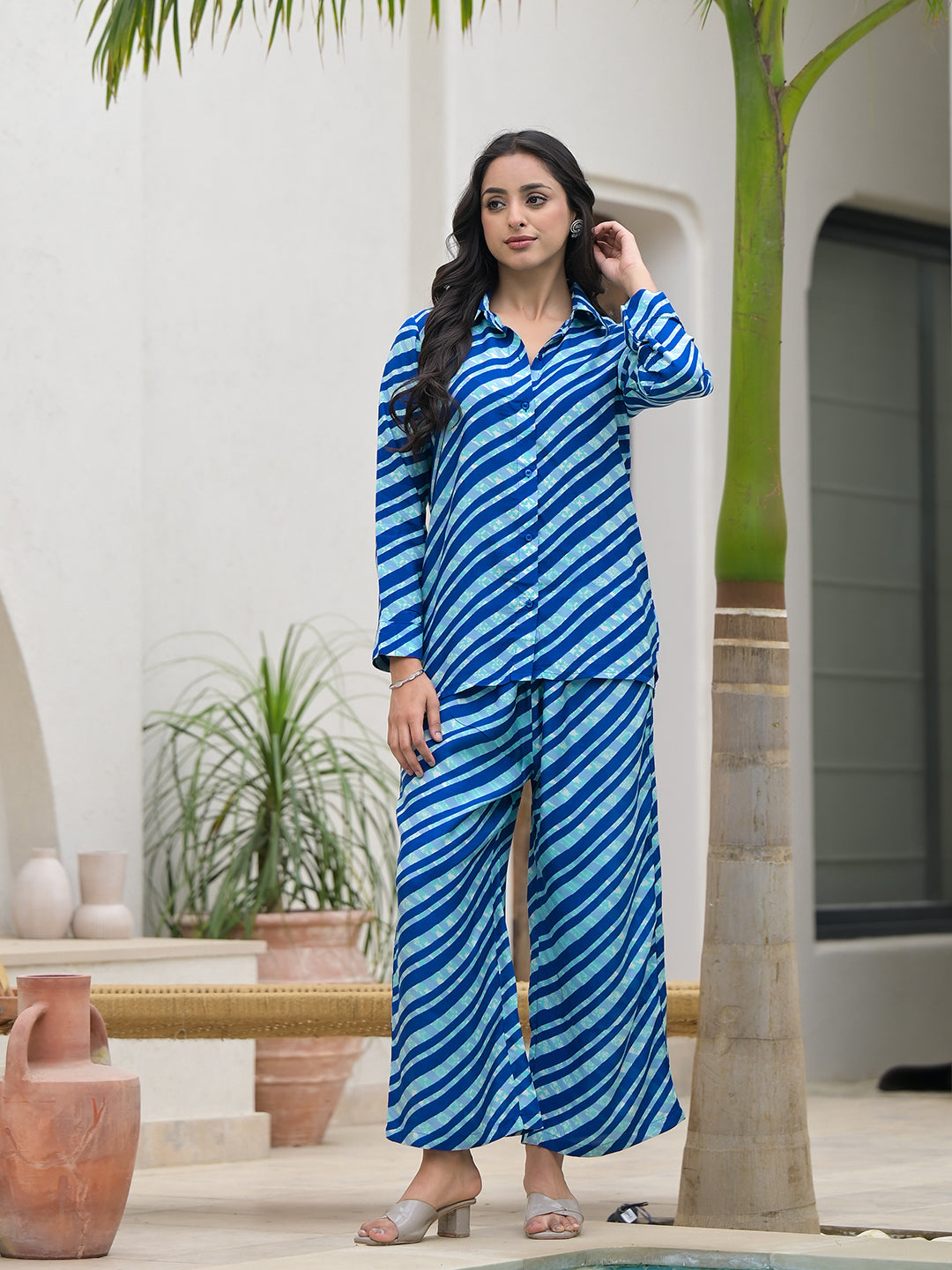 ESHANI Blue Stripes Shirt With Trousers Co-Ords