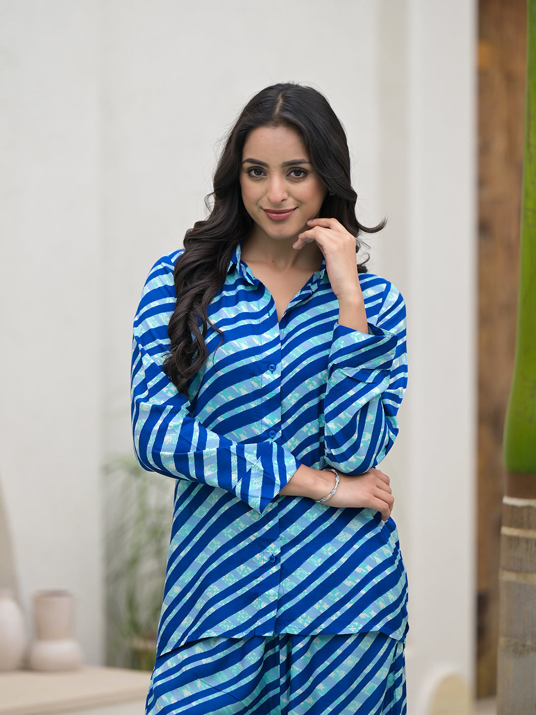 ESHANI Blue Stripes Shirt With Trousers Co-Ords