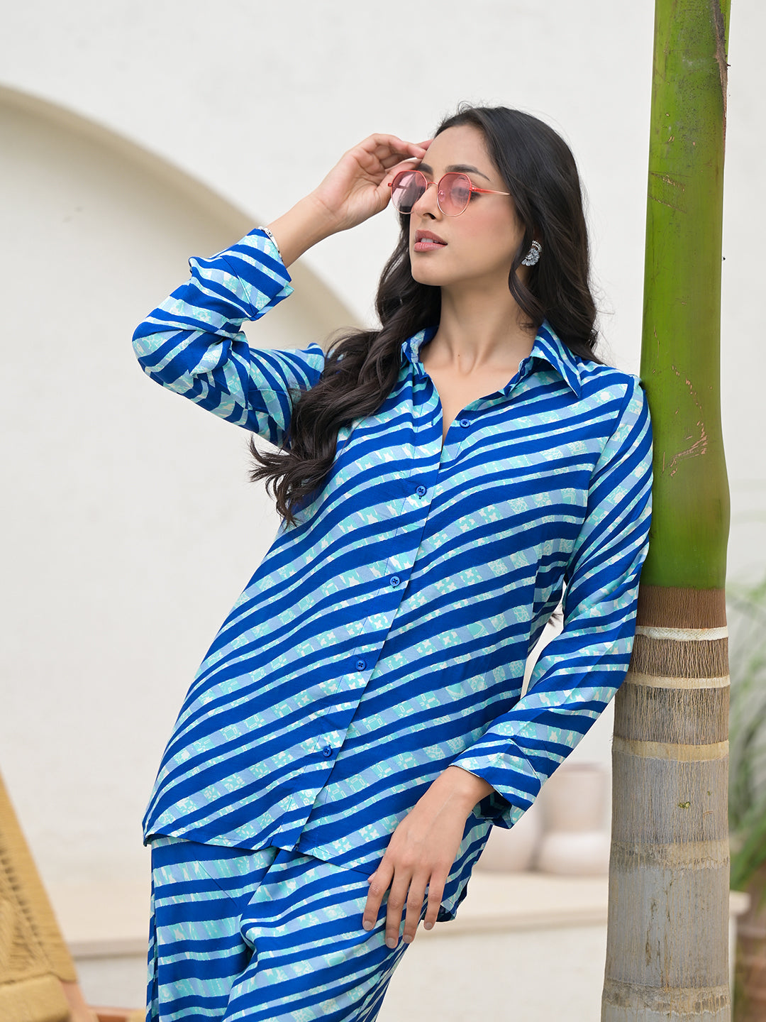 ESHANI Blue Stripes Shirt With Trousers Co-Ords