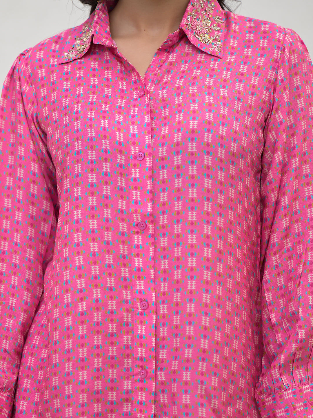 ESHANI Blue Abstract Printed Shirt With Trousers
