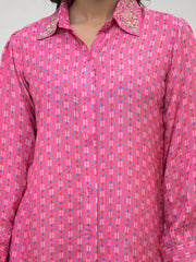 ESHANI Blue Abstract Printed Shirt With Trousers