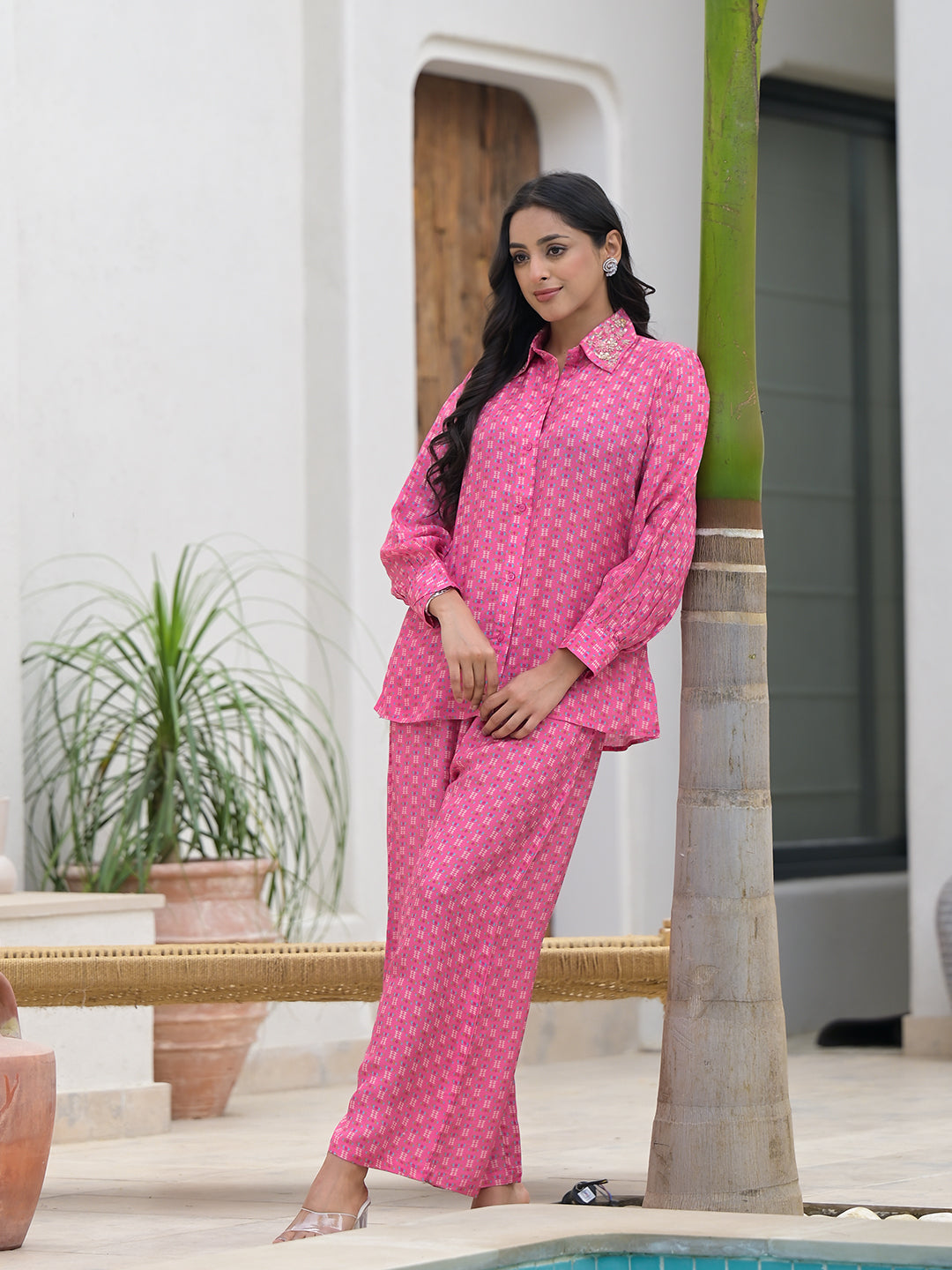ESHANI Blue Abstract Printed Shirt With Trousers