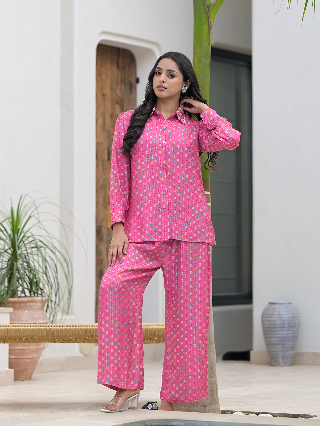 ESHANI Blue Abstract Printed Shirt With Trousers