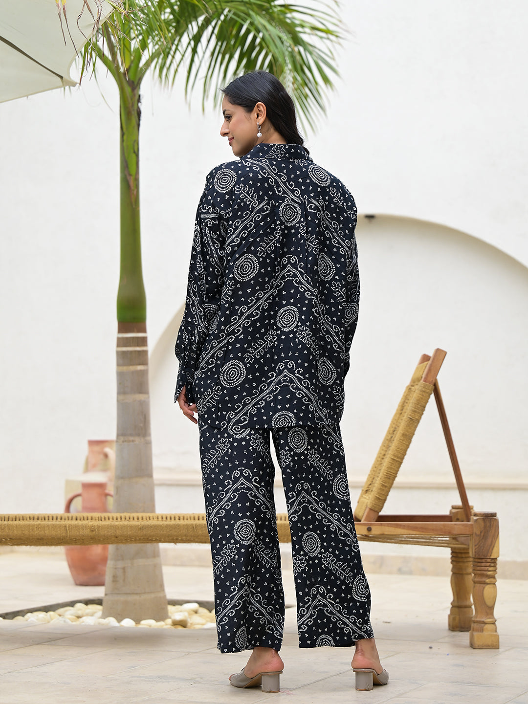 ESHANI Black Abstract Printed Shirt With Trousers Co-Ords