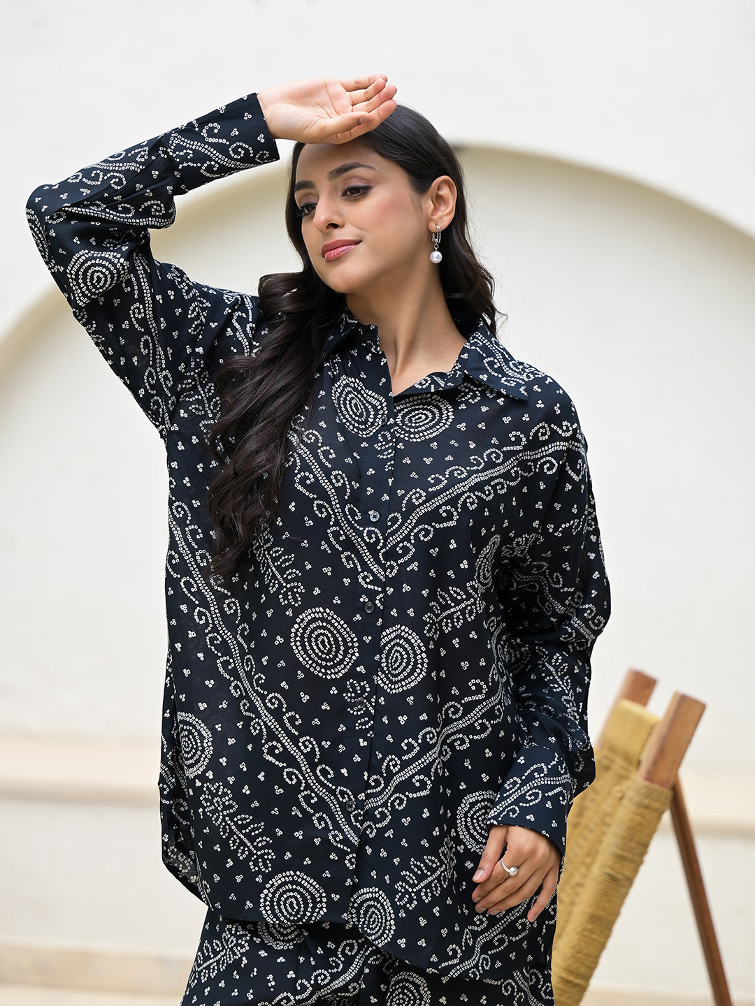 ESHANI Black Abstract Printed Shirt With Trousers Co-Ords
