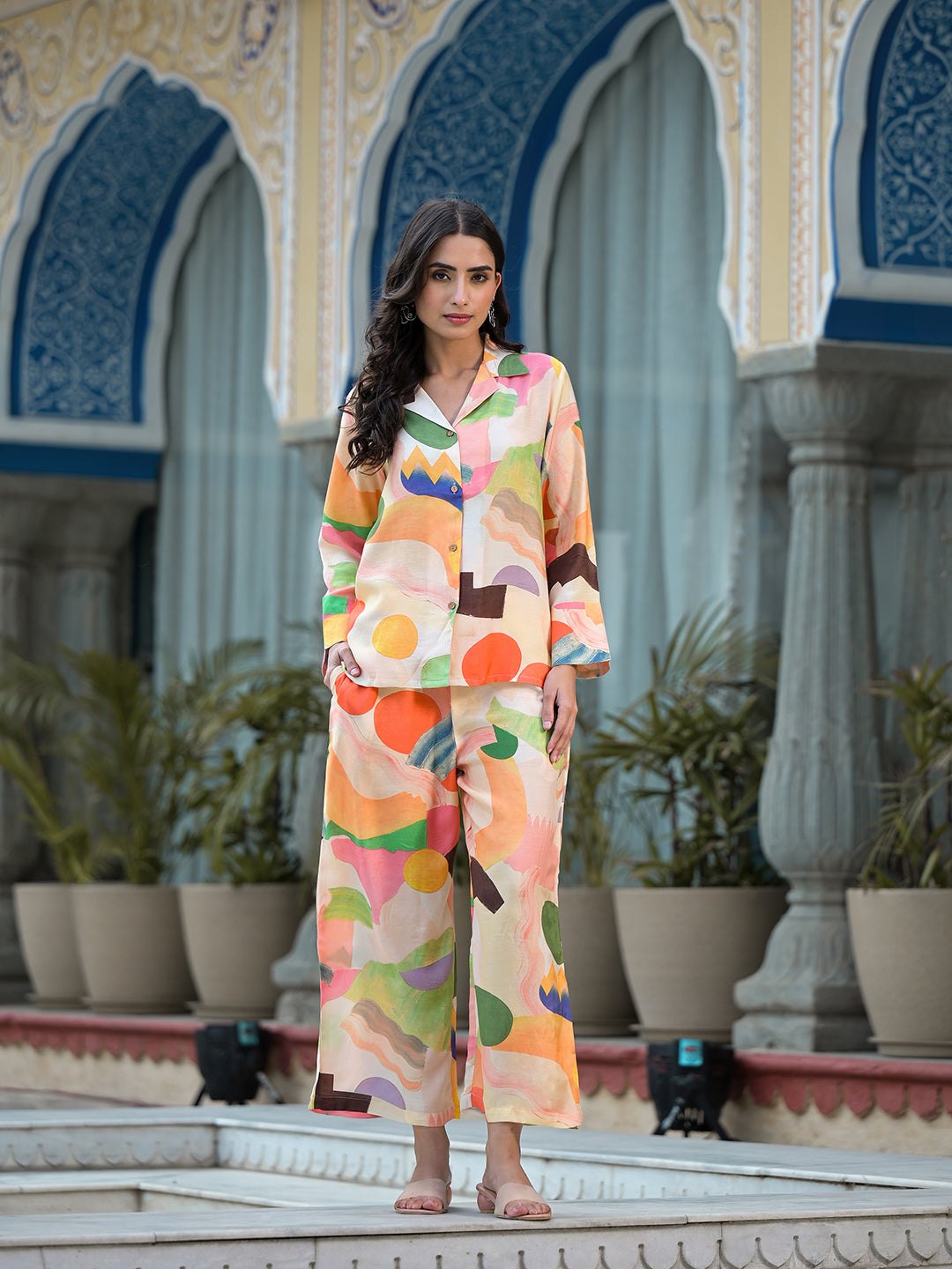 Eshani Peach Multi Floral Printed Muslin Co-ord Set