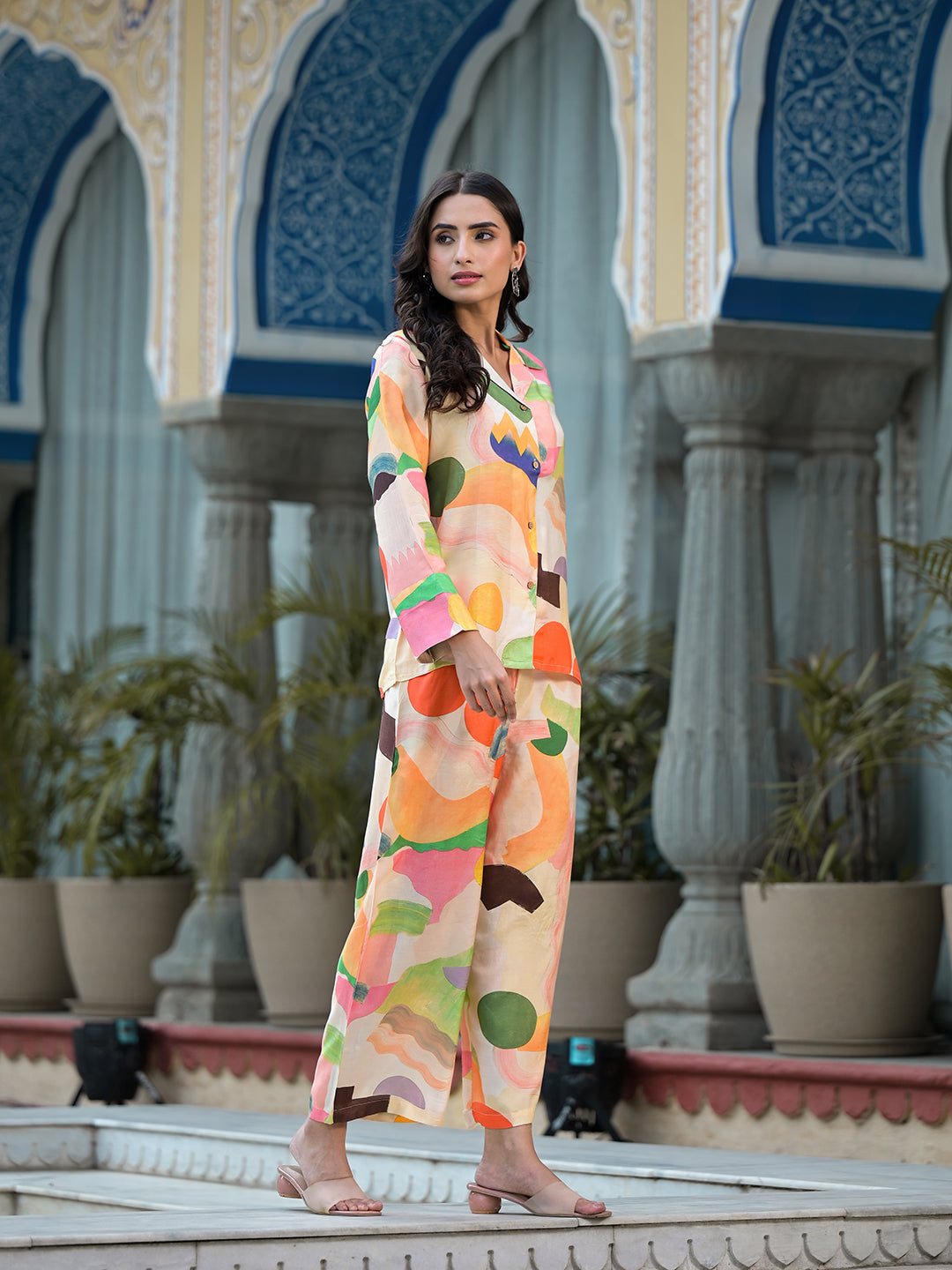 Eshani Peach Multi Floral Printed Muslin Co-ord Set