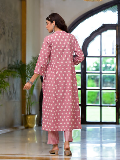 Eshani Light Pink Printed Pure Cotton Straight Kurta & Trouser with Dupatta