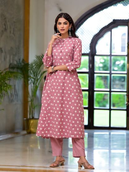 Eshani Light Pink Printed Pure Cotton Straight Kurta & Trouser with Dupatta