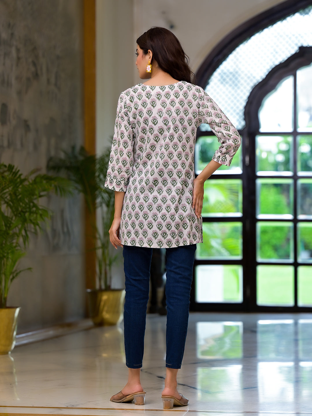 Eshani White Floral Print Pure Cotton A-line Top