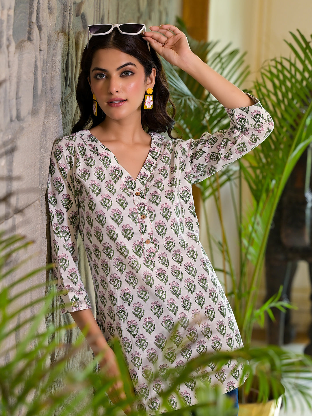 Eshani White Floral Print Pure Cotton A-line Top