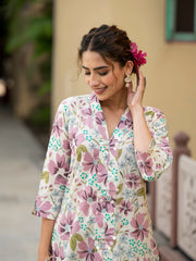 ESHANI Lavender Floral Print Pure Cotton Straight Kurta with Trouser