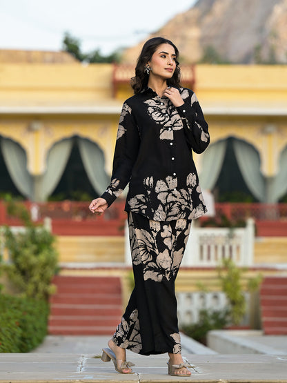 Eshani Black Hand Painted Women Muslin Co-ord Set