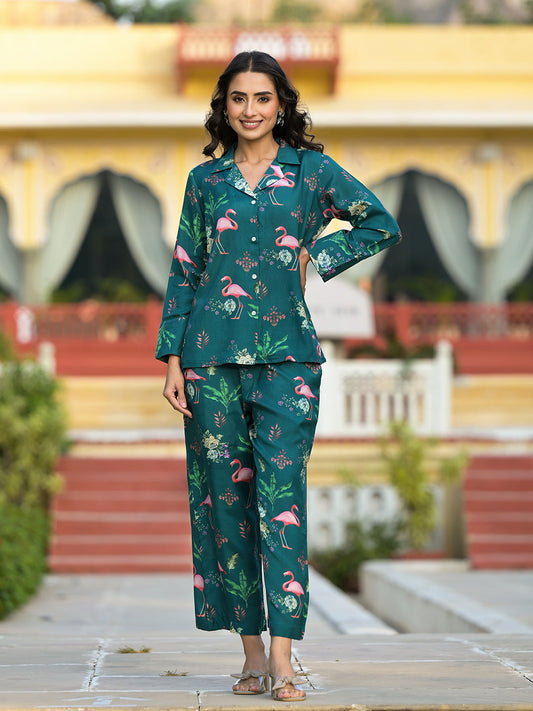 Eshani Green Floral Printed Muslin Co-ord Set