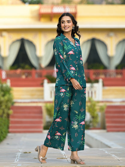 Eshani Green Floral Printed Muslin Co-ord Set