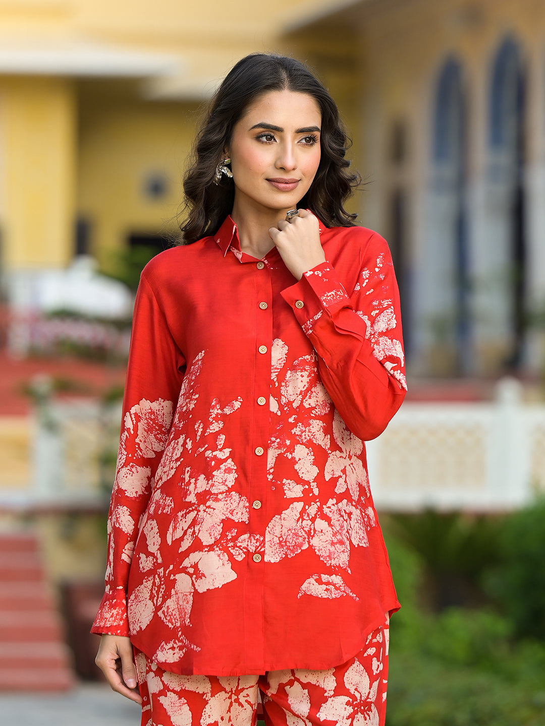 Eshani Red Hand Painted Women Muslin Co-ord Set