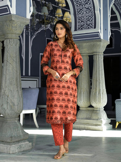 Eshani Maroon Ethnic Printed Chanderi Silk Kurta Set with Maheshwari Silk Dupatta