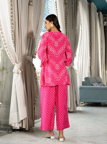 Eshani Pink Digital Print Gota Work Pure Muslin Co-ord Set