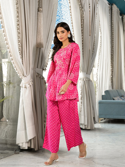 Eshani Pink Digital Print Gota Work Pure Muslin Co-ord Set