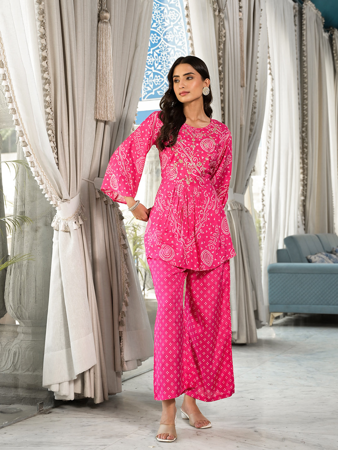 Eshani Pink Digital Print Gota Work Pure Muslin Co-ord Set