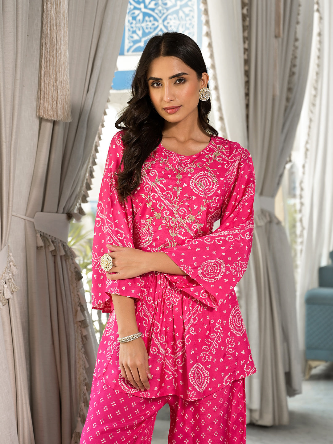 Eshani Pink Digital Print Gota Work Pure Muslin Co-ord Set