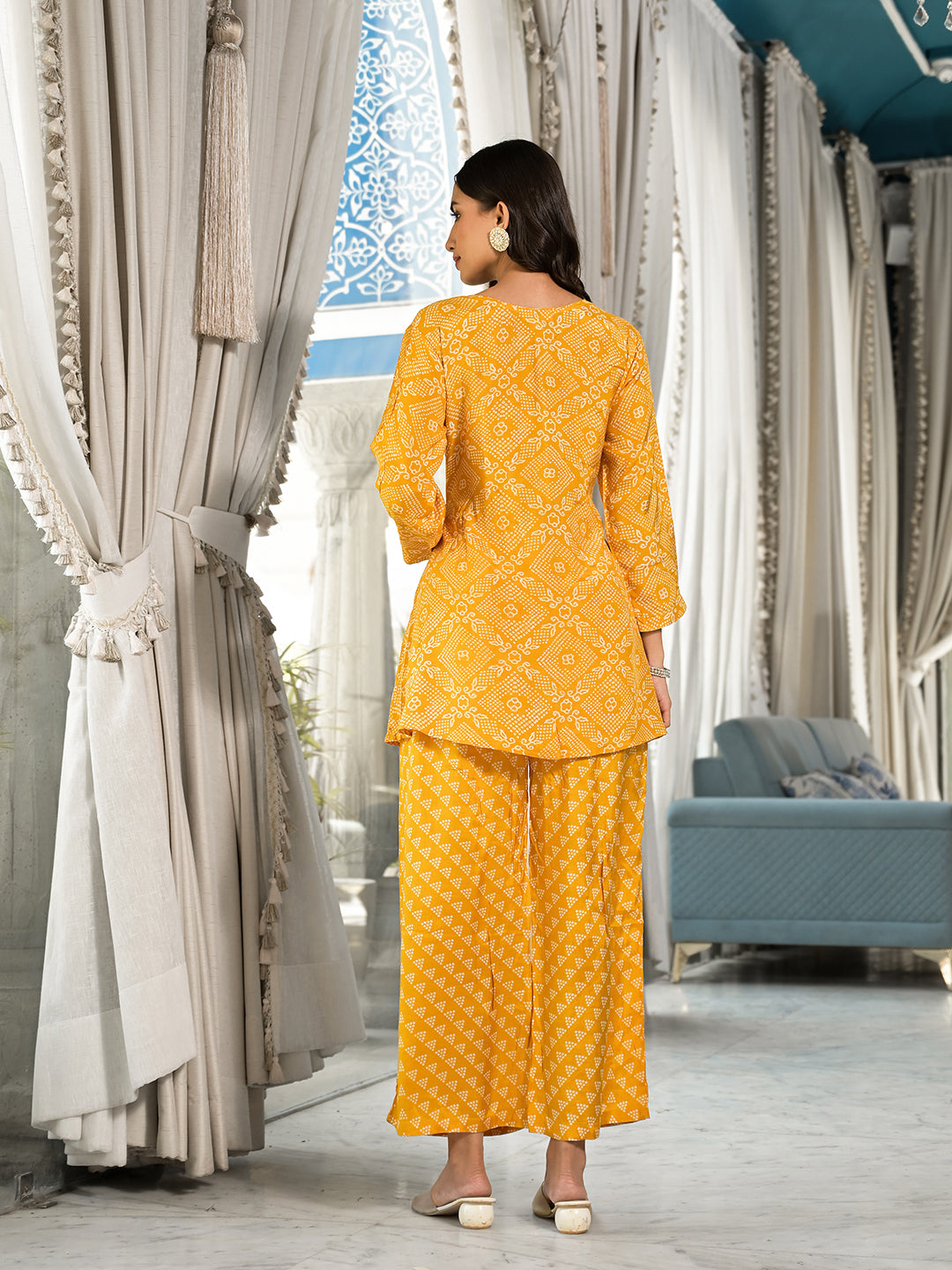 Mustard Yellow Digital Print Gota Work Pure Muslin Co-ord Set