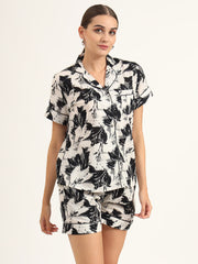 ESHANI Black & White Asymetric Print Pure Cotton Regular Night Suit