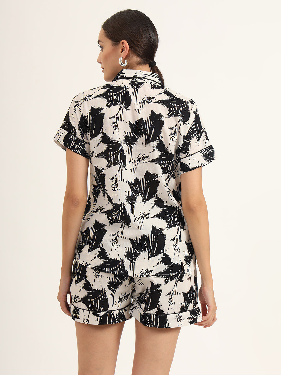 ESHANI Black & White Asymetric Print Pure Cotton Regular Night Suit