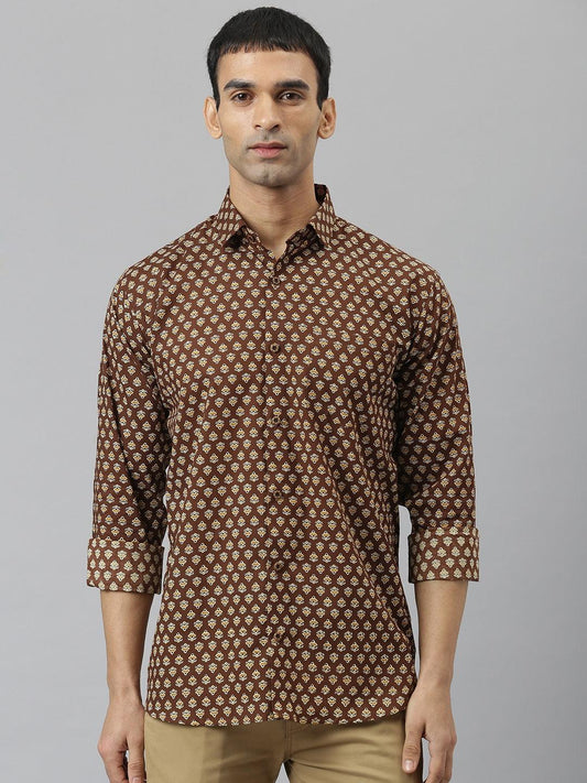 Millennial Men Brown & Mustard Cotton  Full Sleeve  Shirt for Men-MMF0266 - divenaworld.com