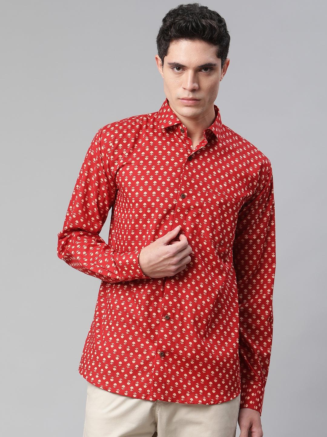 Millennial Men Red & Peach Cotton  Full Sleeve  Shirt for Men-MMF0268 - divenaworld.com