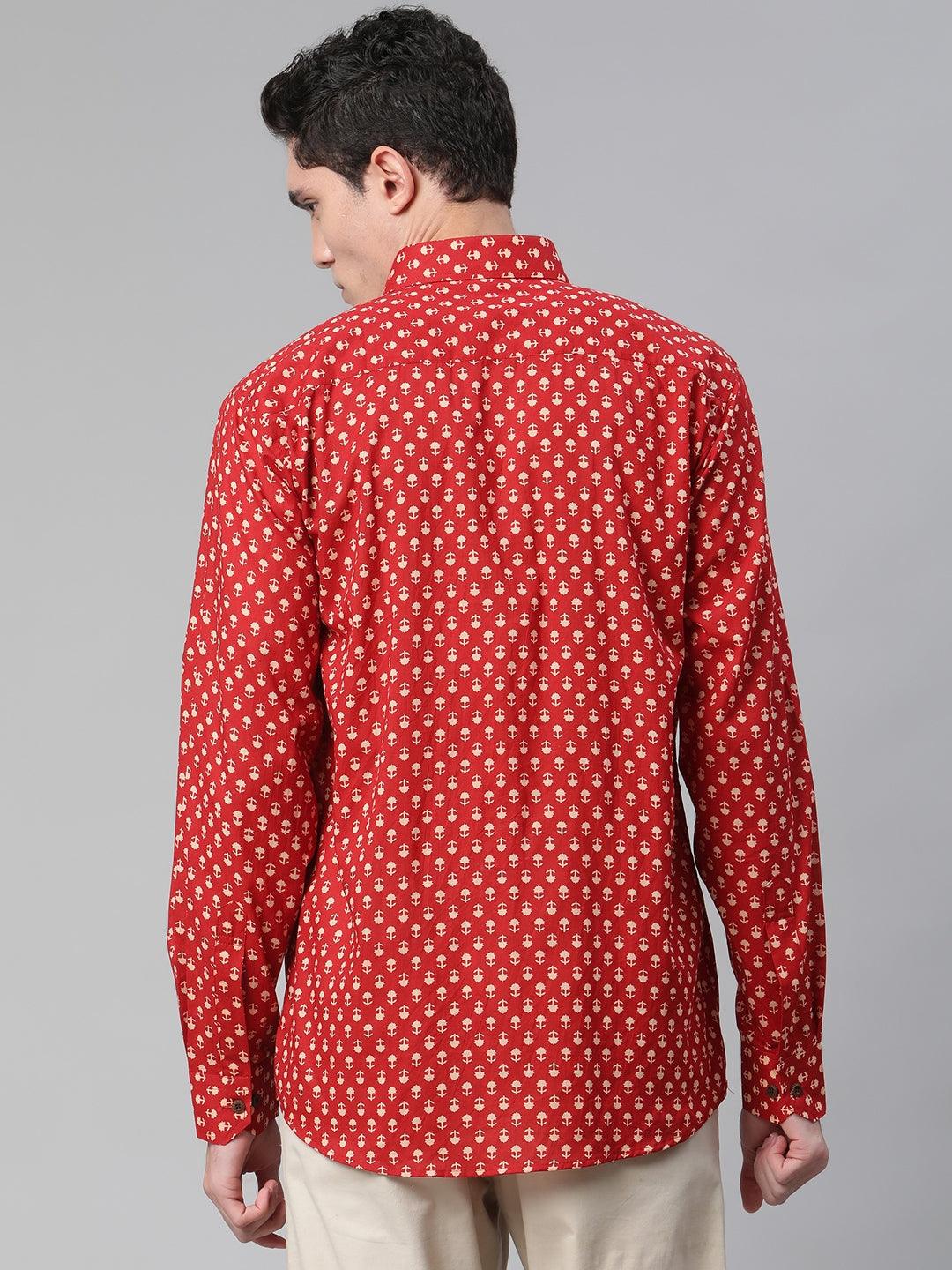 Millennial Men Red & Peach Cotton  Full Sleeve  Shirt for Men-MMF0268 - divenaworld.com