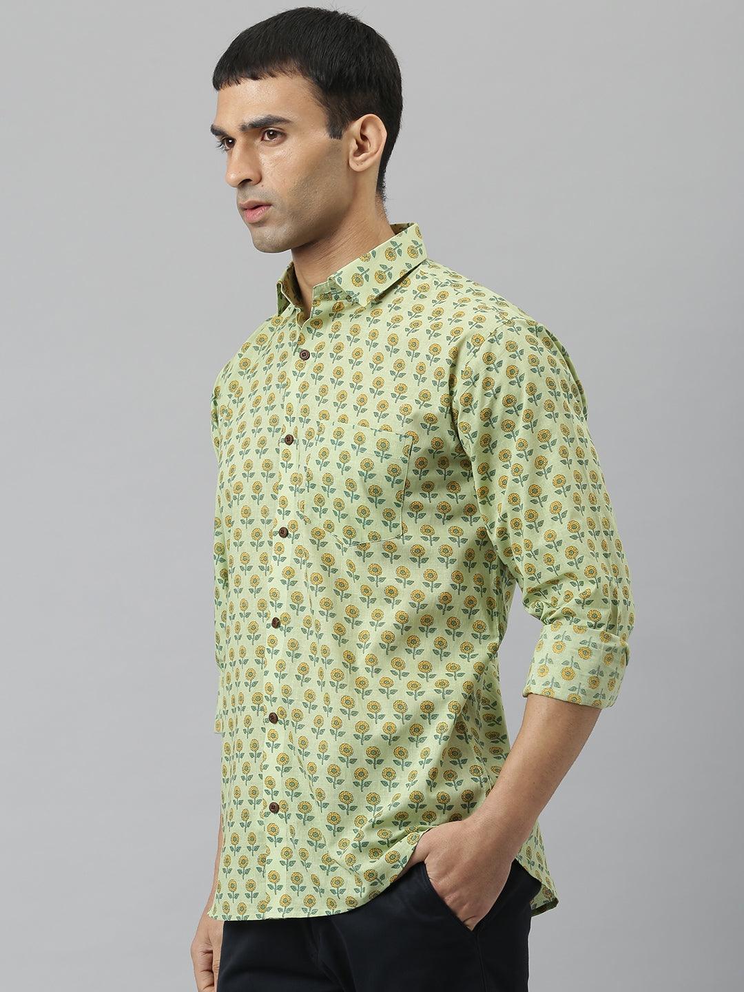 Millennial Men Light Green & Yellow Cotton  Full Sleeve  Shirt for Men-MMF0269 - divenaworld.com