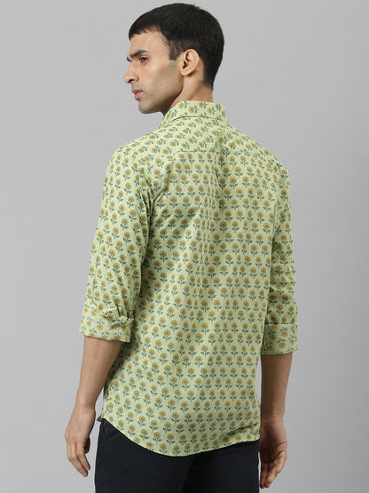 Millennial Men Light Green & Yellow Cotton  Full Sleeve  Shirt for Men-MMF0269 - divenaworld.com