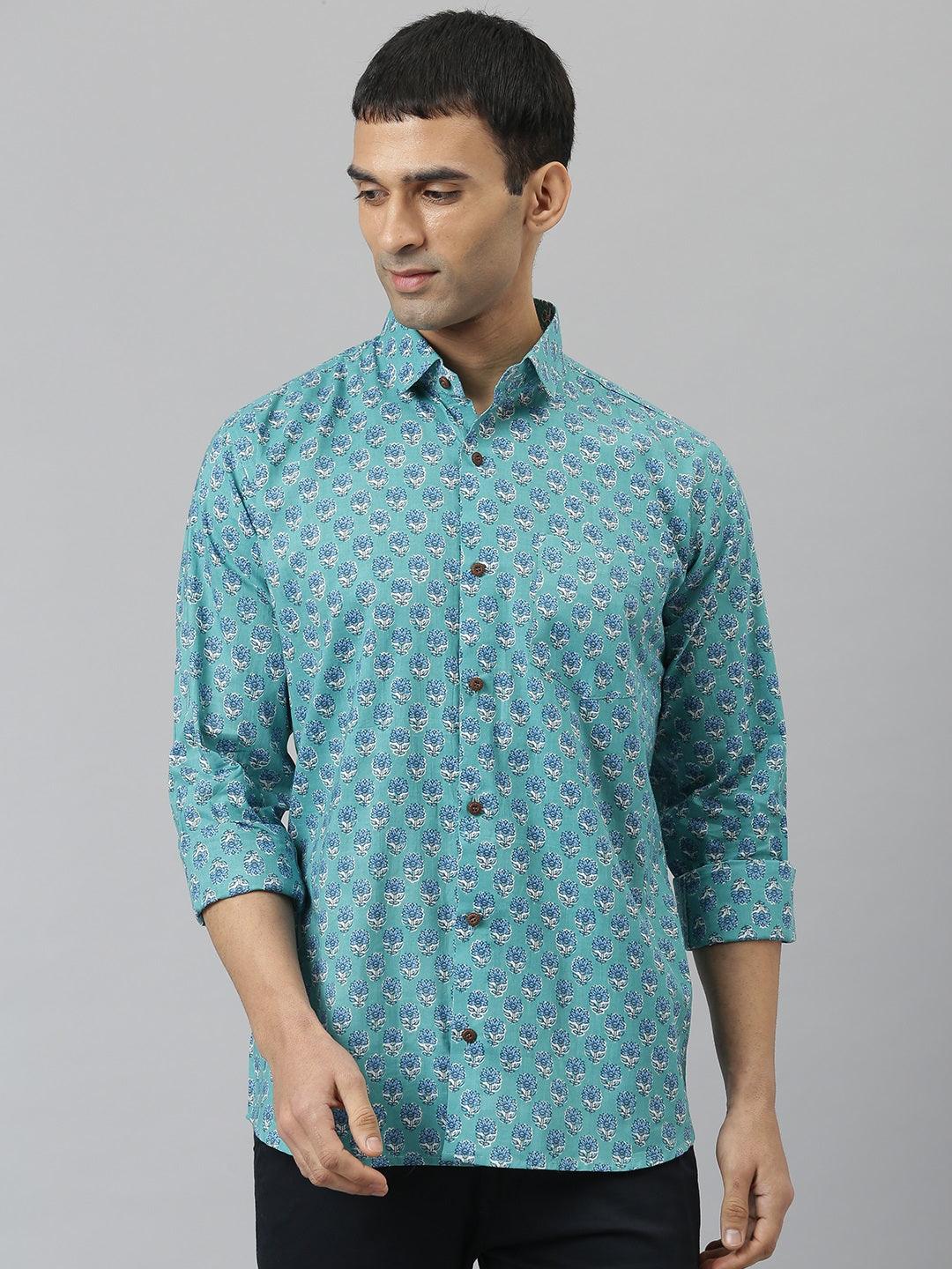 Millennial Men Turquoise blue & Blue  Cotton  Full Sleeve  Shirt for Men-MMF0270 - divenaworld.com