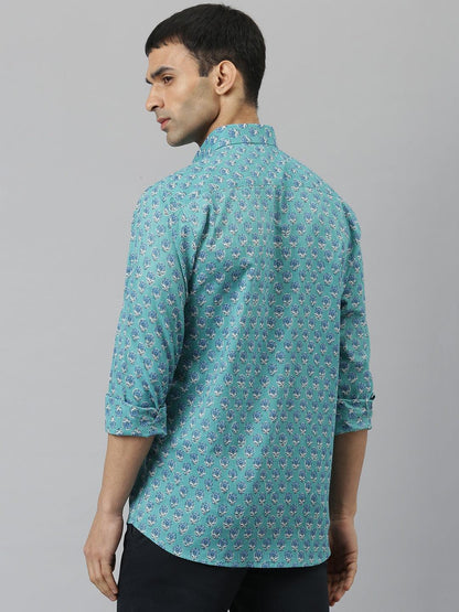 Millennial Men Turquoise blue & Blue  Cotton  Full Sleeve  Shirt for Men-MMF0270 - divenaworld.com