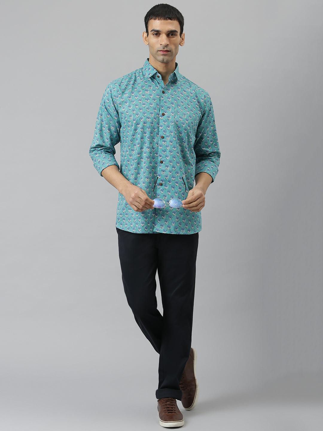 Millennial Men Turquoise blue & Blue  Cotton  Full Sleeve  Shirt for Men-MMF0270 - divenaworld.com