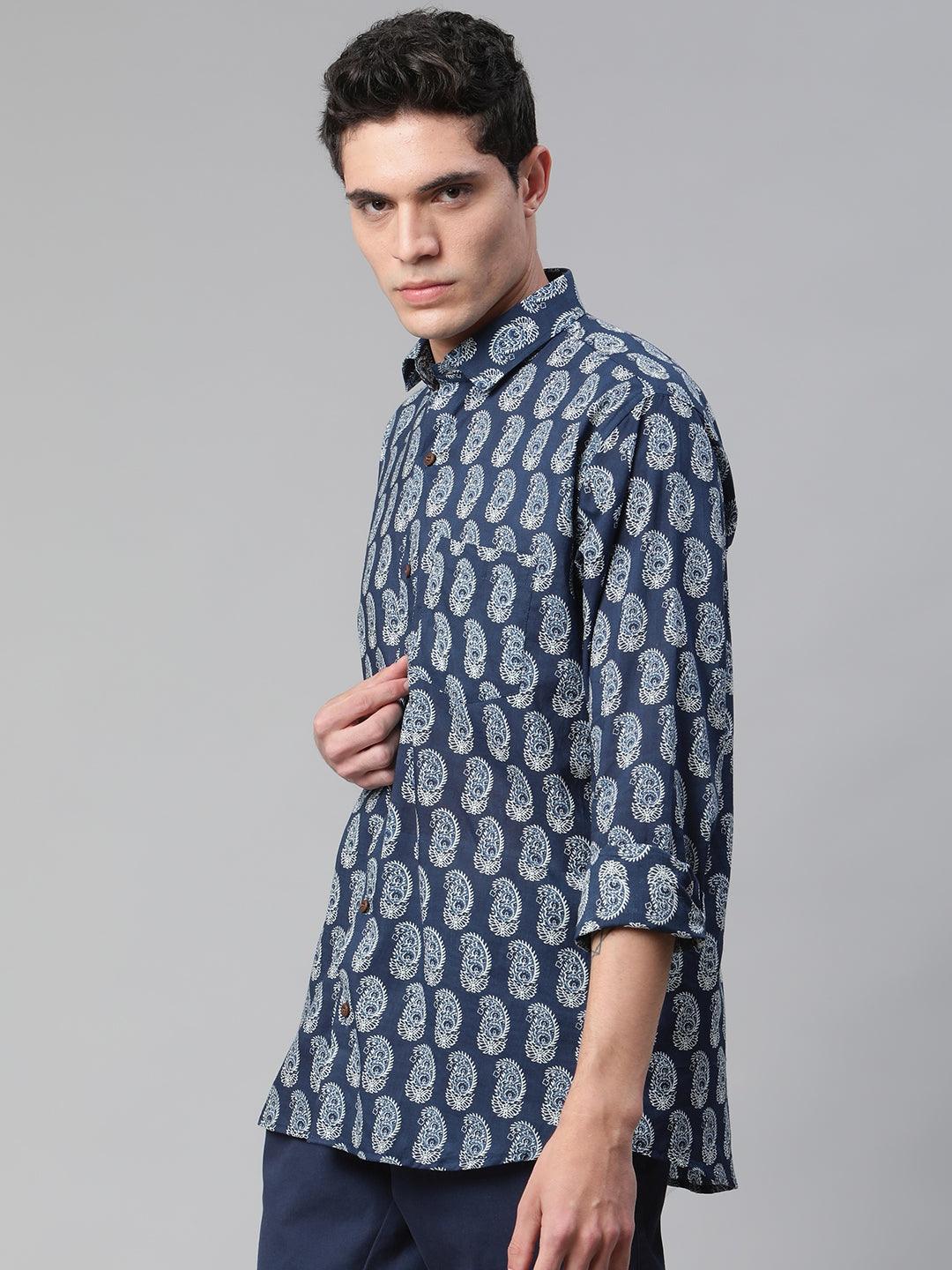 Millennial Men Indigo Blue  & White  Cotton  Full Sleeve  Shirt for Men-MMF0271 - divenaworld.com