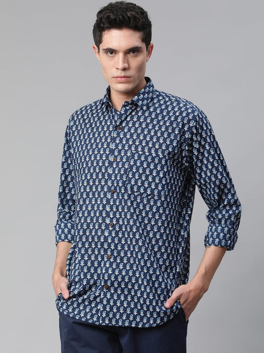 Millennial Men Indigo Blue & White  Cotton  Full Sleeve  Shirt for Men-MMF0274 - divenaworld.com