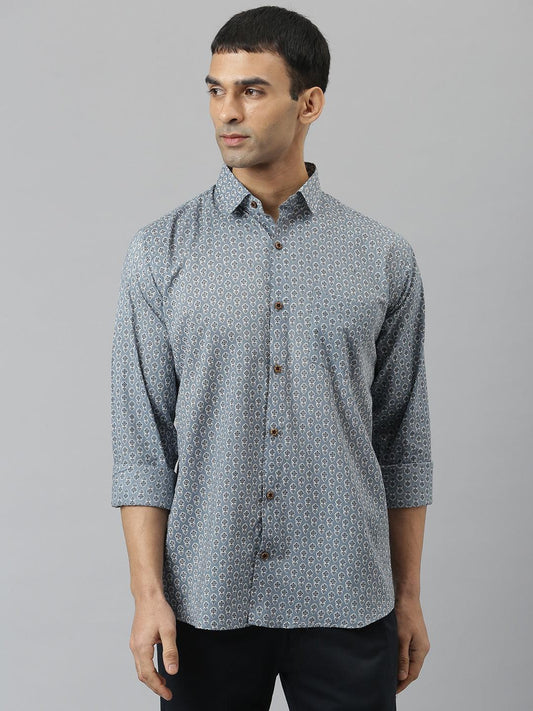 Millennial Men Grey & White  Cotton  Full Sleeve  Shirt for Men-MMF0275 - divenaworld.com