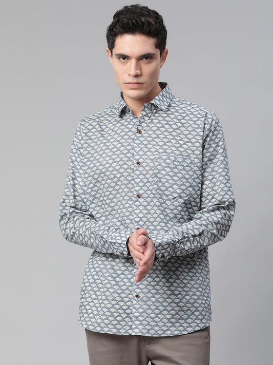 Millennial Men Grey & White  Cotton  Full Sleeve  Shirt for Men-MMF0276 - divenaworld.com