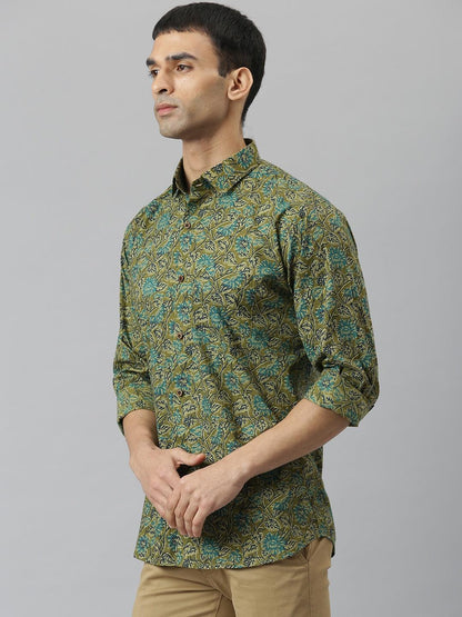 Millennial Men Mehendi & Green Cotton  Full Sleeve  Shirt for Men-MMF0278 - divenaworld.com