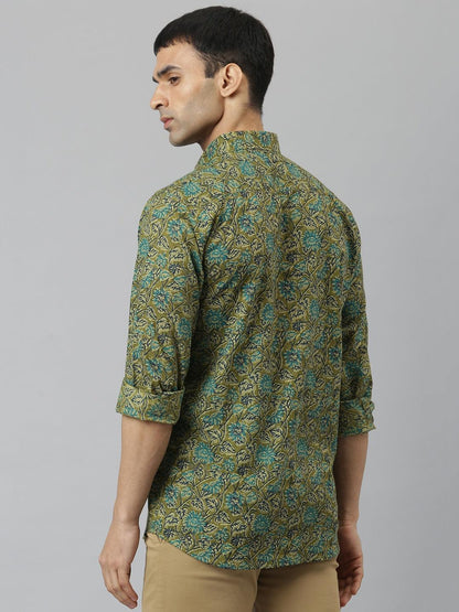 Millennial Men Mehendi & Green Cotton  Full Sleeve  Shirt for Men-MMF0278 - divenaworld.com